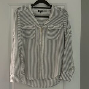 Express Women's Light Blue and White Striped Blouse